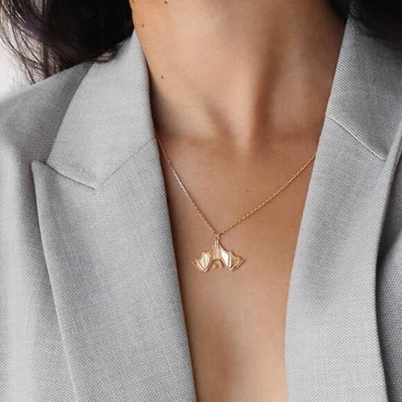 Neiman Marcus 14k Gold Plated Bat Halloween Necklace - Picture 1 of 3
